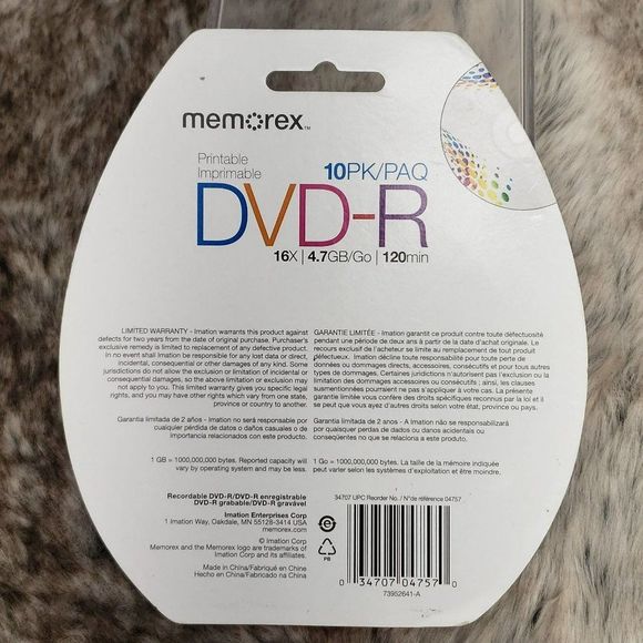 10PK Memorex Printable‎ DVD-R Blister Pack + Marker - 16x - 4.7GB - 120min - Picture 3 of 5